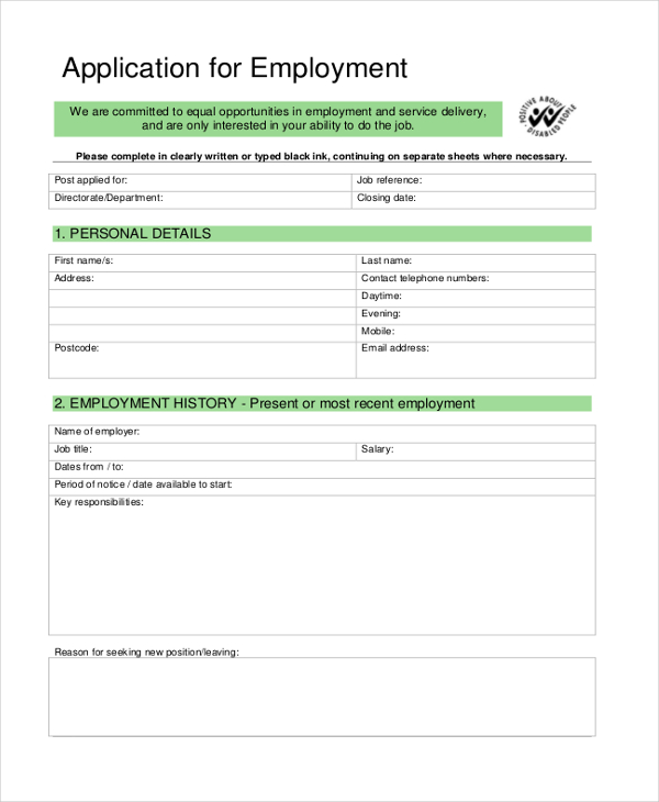 FREE 10+ Sample Blank Job Application Forms in PDF | MS Word | Excel