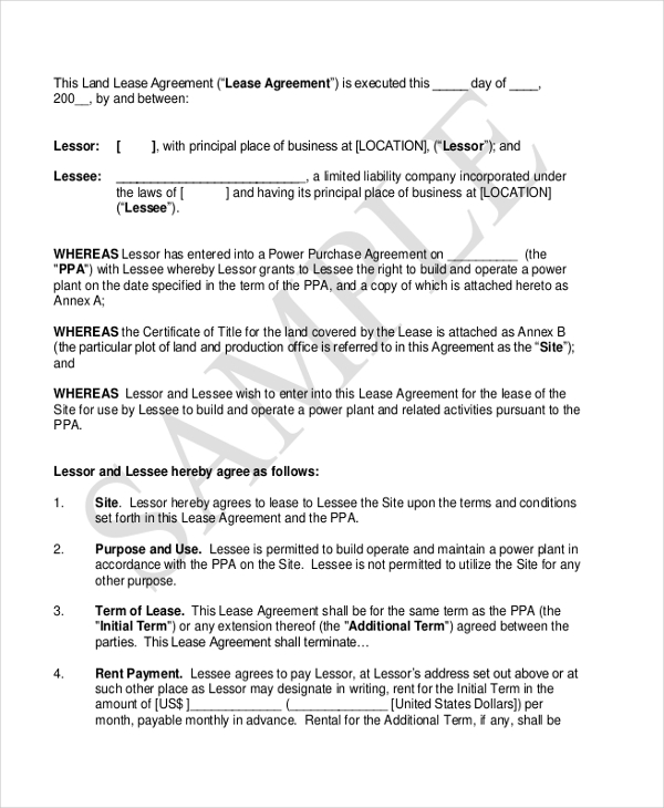 land rent agreement form
