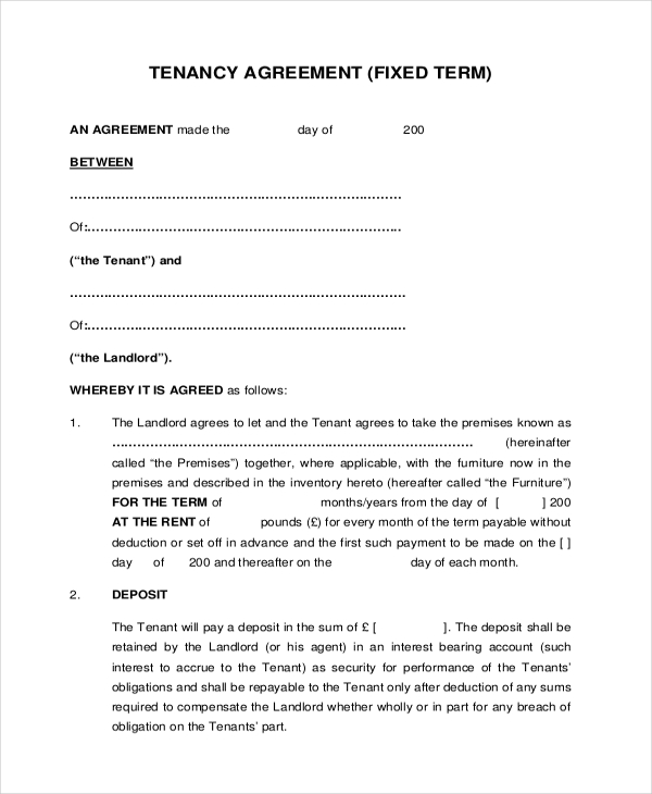 8  Sample Tenant Agreement Forms  Sample, Example, Format