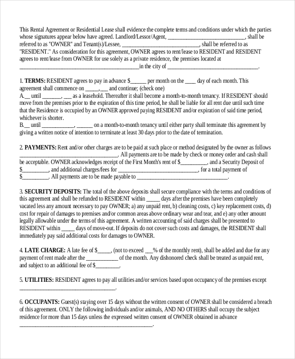 landlord tenant lease agreement form