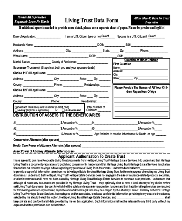 Printable Living Trust Forms Printable Forms Free Online