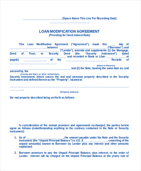 loan modification agreement form
