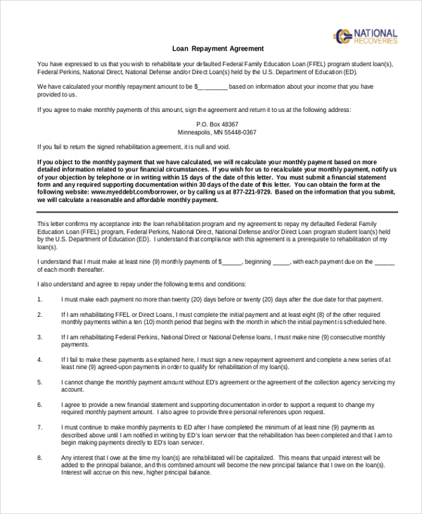 loan repayment agreement form