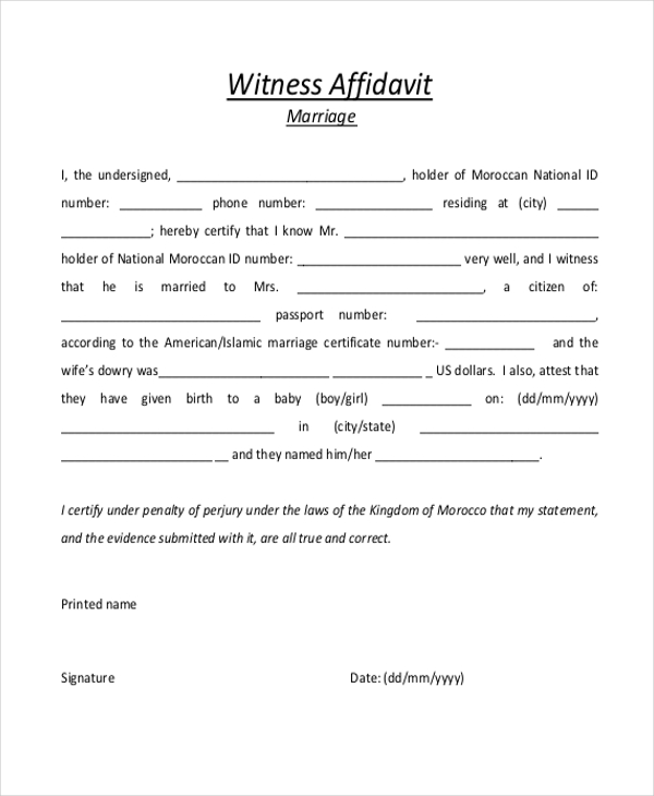 Affidavit Of Witness Statement Sample Master Of Template Document 