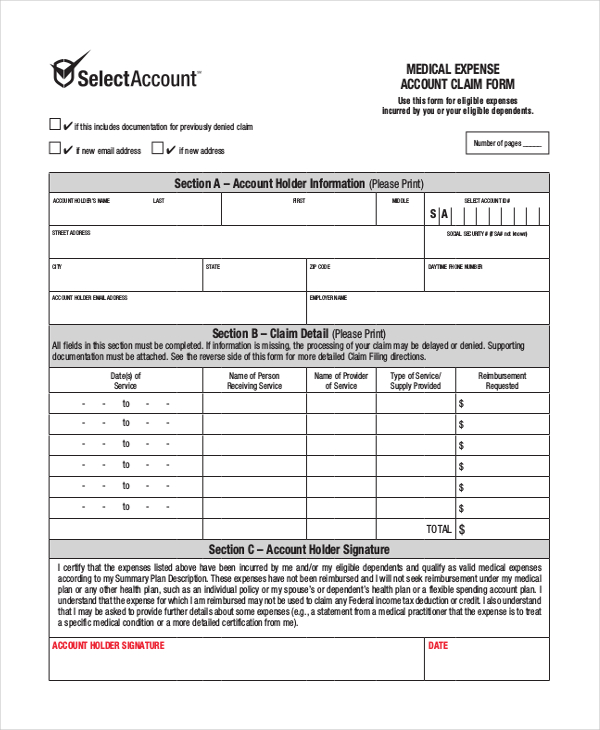 medical expense account form