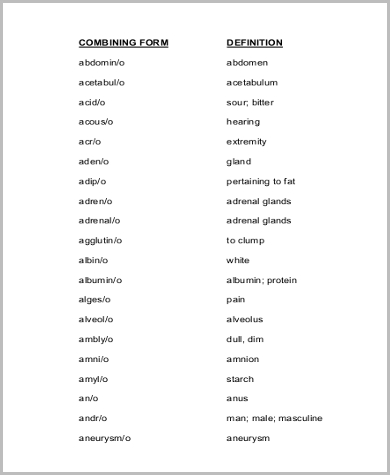 FREE 5+ Sample Medical Combining Forms in MS Word | PDF