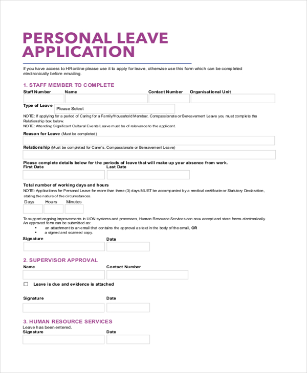 personal leave application form