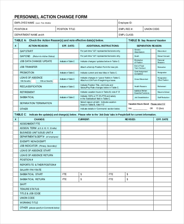 FREE 9+ Personnel Action Form Samples in MS Word PDF Excel