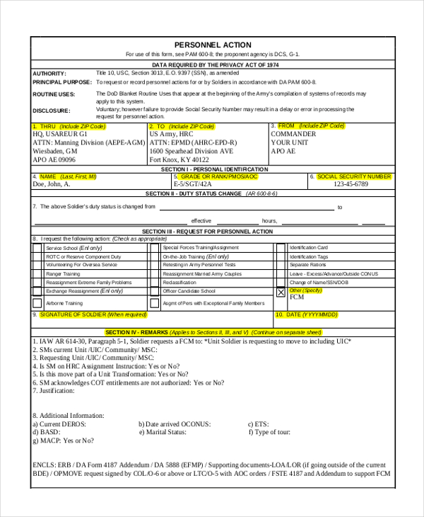 FREE 9+ Personnel Action Form Samples in MS Word PDF Excel