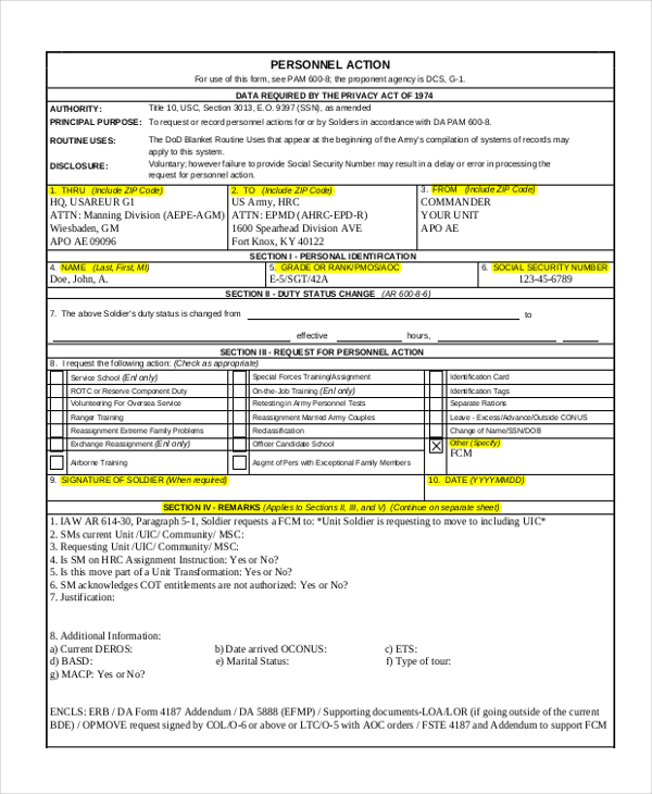 personnel action form army1