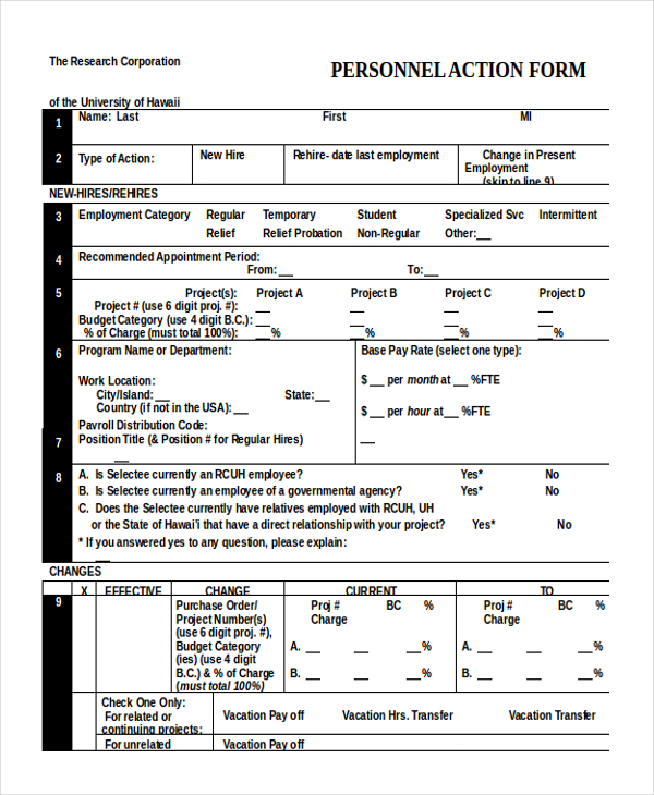 FREE 9+ Sample Personnel Action Forms in MS Word PDF Excel