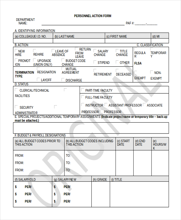 personnel action form word