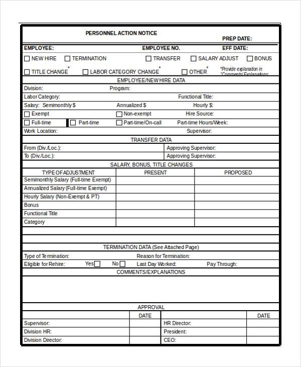 personnel action notice form
