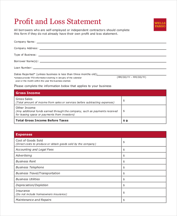 Sba Profit And Loss Template 9711