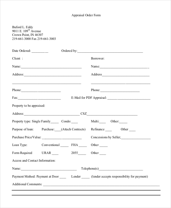 real estate appraisal order form