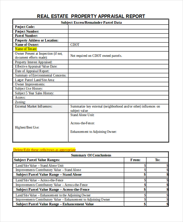 FREE 7+ Real Estate Appraisal Form Samples in PDF MS Word