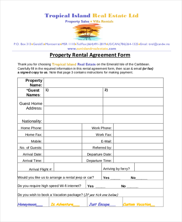 real estate rental agreement form