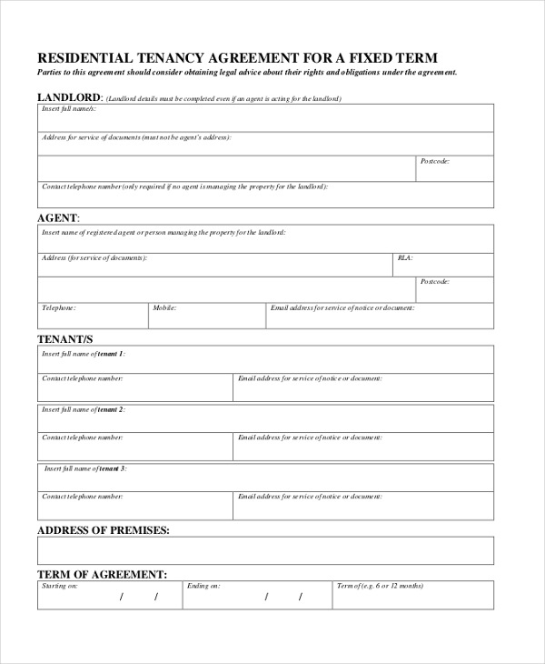 Free 6 Sample Residential Agreement Forms In Ms Word Pdf 9319