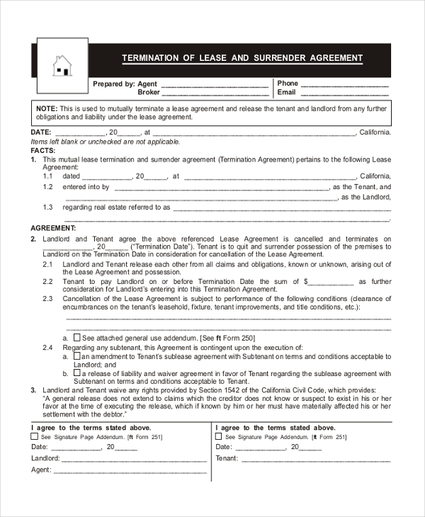residential lease termination agreement form