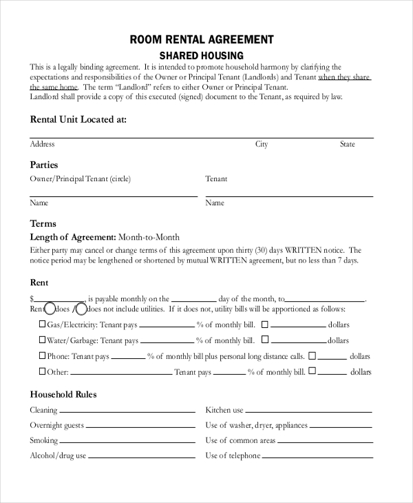 FREE 8+ Sample Room Agreement Forms in PDF | MS Word