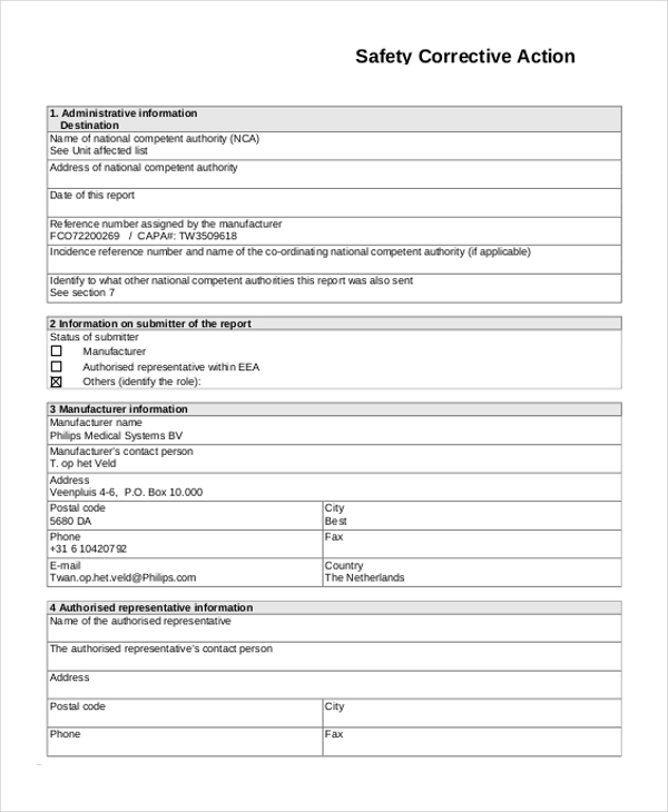 Safety Corrective Action Plan Template
