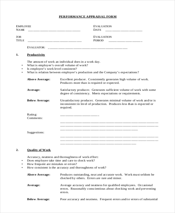 sales representative appraisal form