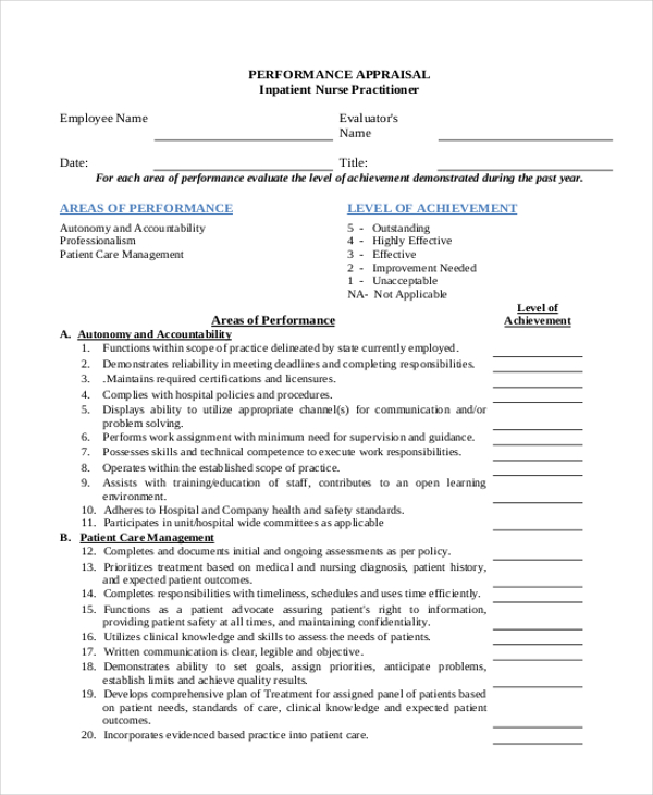 Example Of Performance Appraisal Form