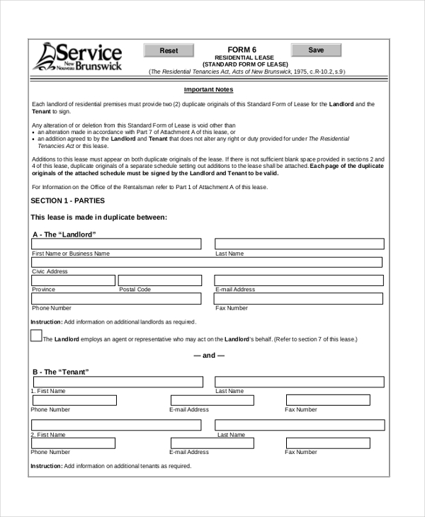 standard month to month rental agreement form