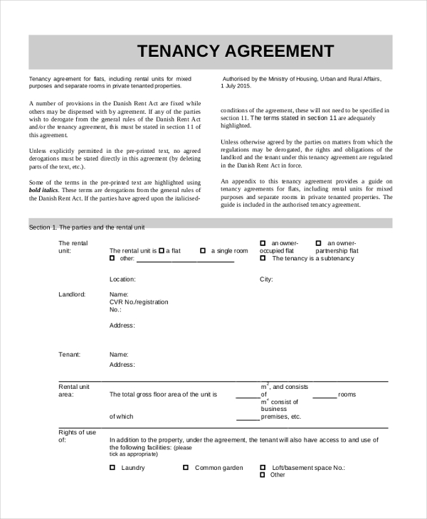 standard tenancy agreement form
