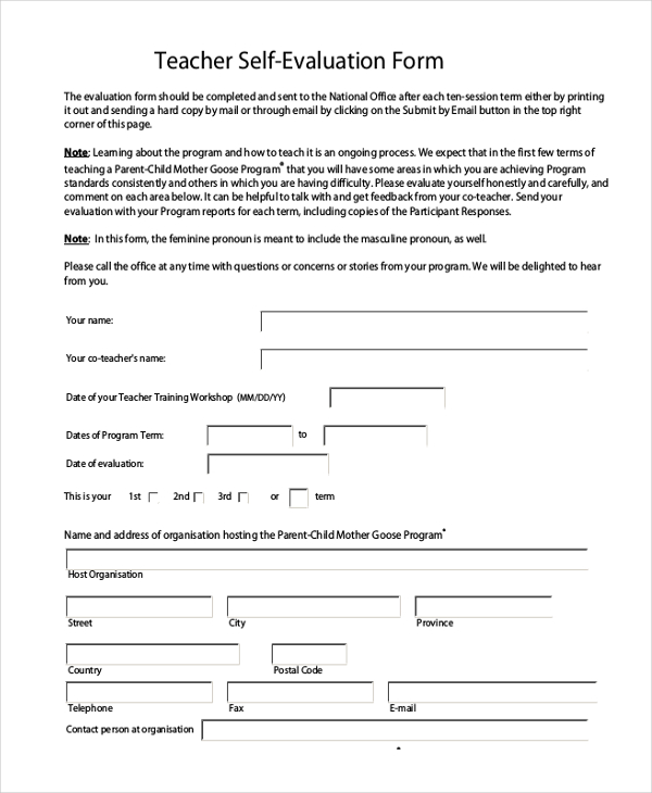 teacher self appraisal form