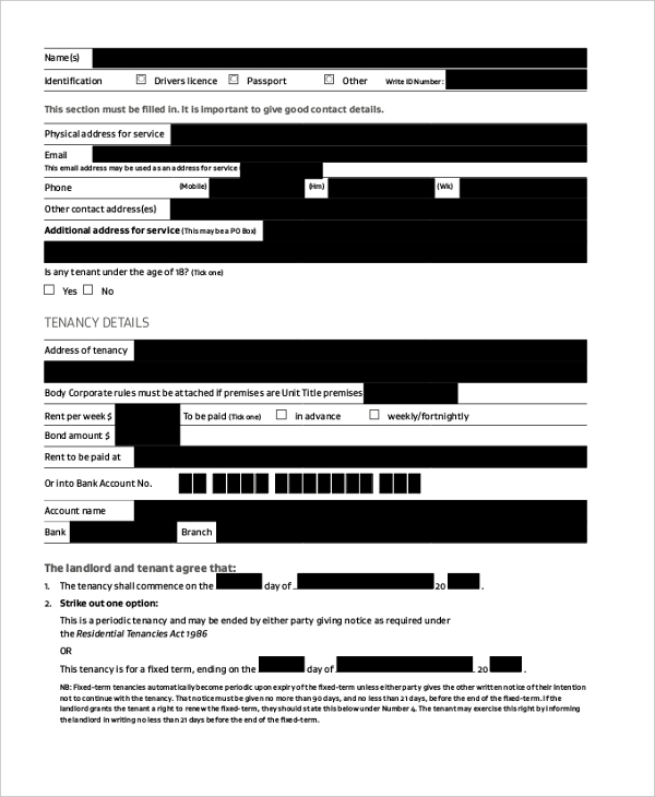 tenant rental agreement form