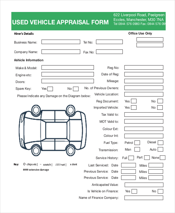 used vehicle appraisal form