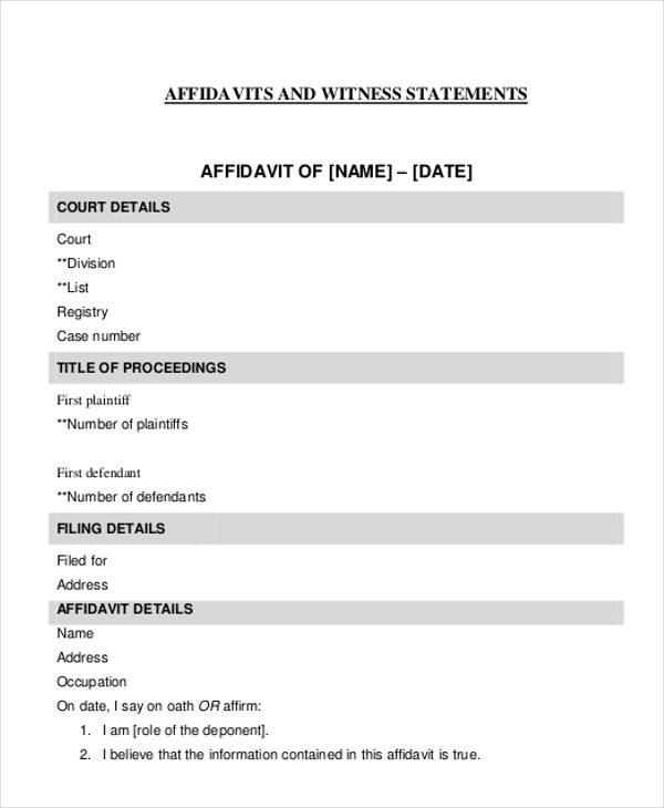 Free 8 Witness Affidavit Form Samples In Pdf Ms Word 5231