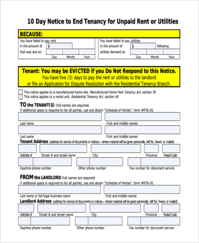10 days eviction notice form