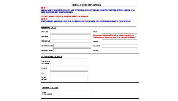  sample global entry application forms