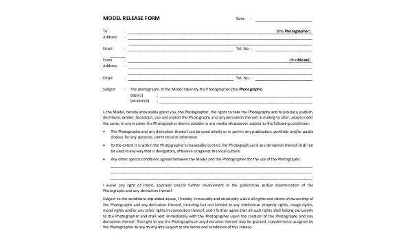  sample photography model release forms