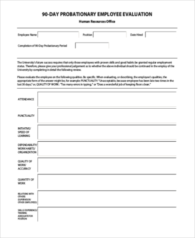 90 day employee evaluation form