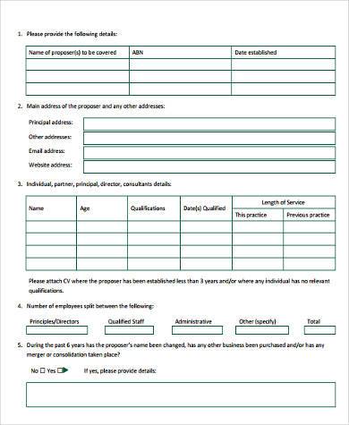 accountants professional indemnity proposal form