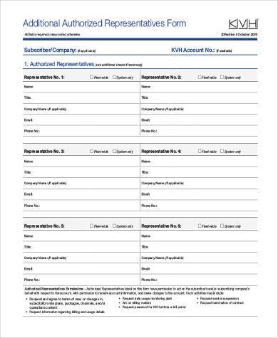 additional authorized representatives form
