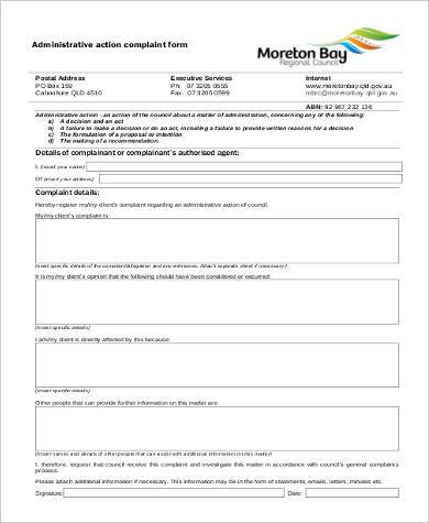 administrative action complaint form