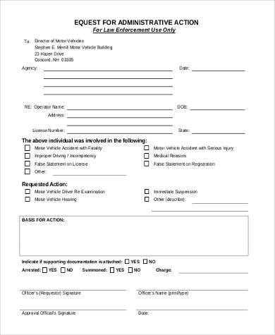 administrative action form in pdf