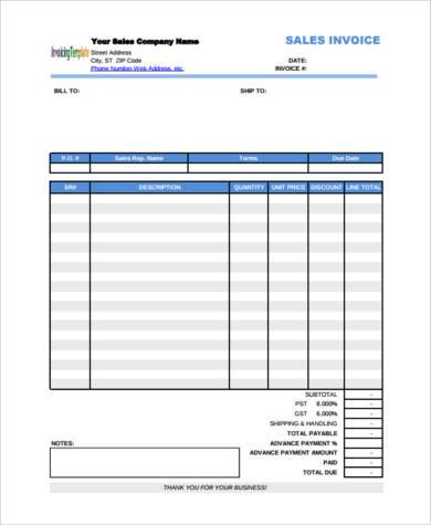 advance payment invoice form