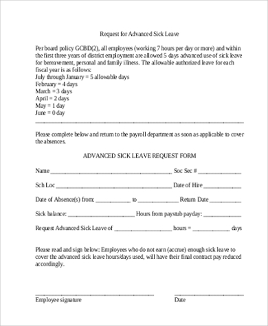 advanced sick leave request form