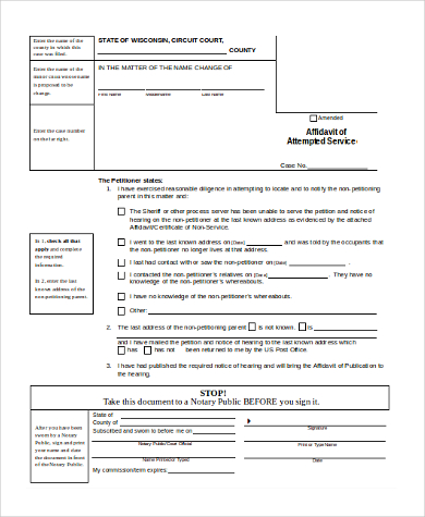affidavit of attempted service form