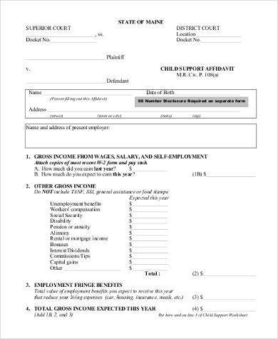 affidavit of child support form
