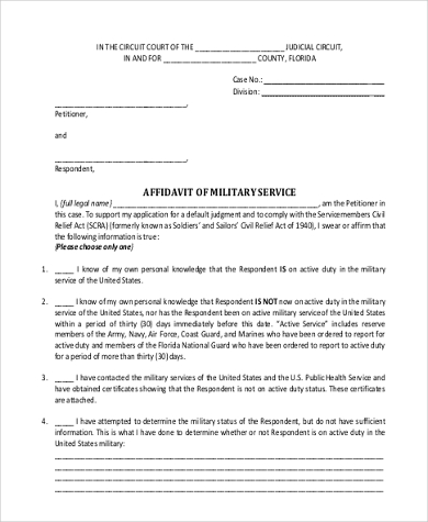 affidavit of military service form