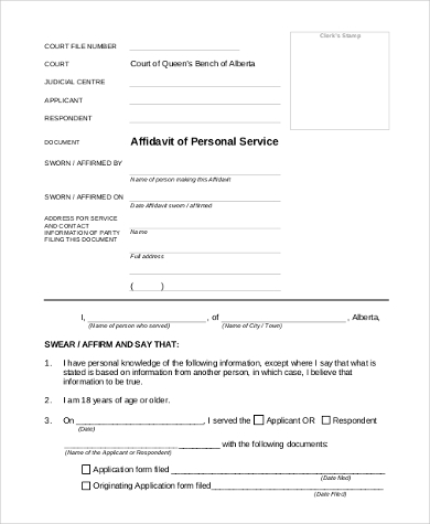 affidavit of personal service form