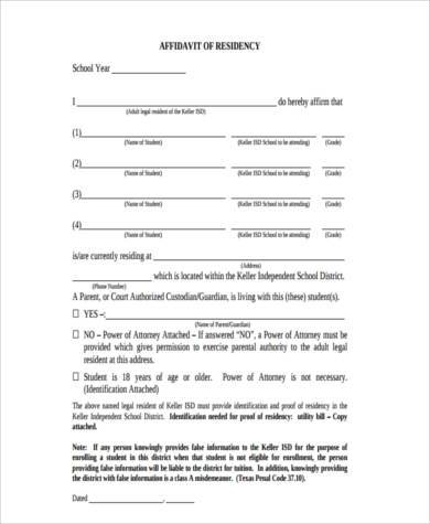 affidavit of residency form for school