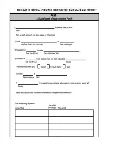 affidavit of residency sample form
