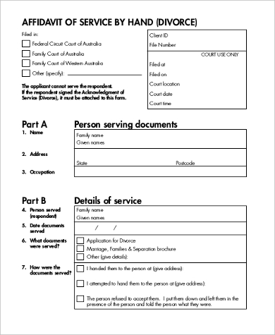 affidavit of service divorce form